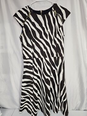 Zebra Print A-Line Dress with Gold Zipper Accents